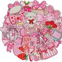 Iron on Patches for Girls, Cute Preppy Girly Iron on Patches, Strawberry Bow Heart Rose Embroidery Patches for Clothes, Backpacks, Socks, Jeans, Hats, and DIY Crafts (25 Pcs Pink)