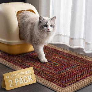 Cat Litter Mat 2 Pack, 24"x36" Litter Trapping Mats for Litter Box, Non-Slip, Super Absorbent & Urine Proof, Machine Washable, Reusable Pee Pads for Cats, Dogs, Rabbits and Guinea Pigs