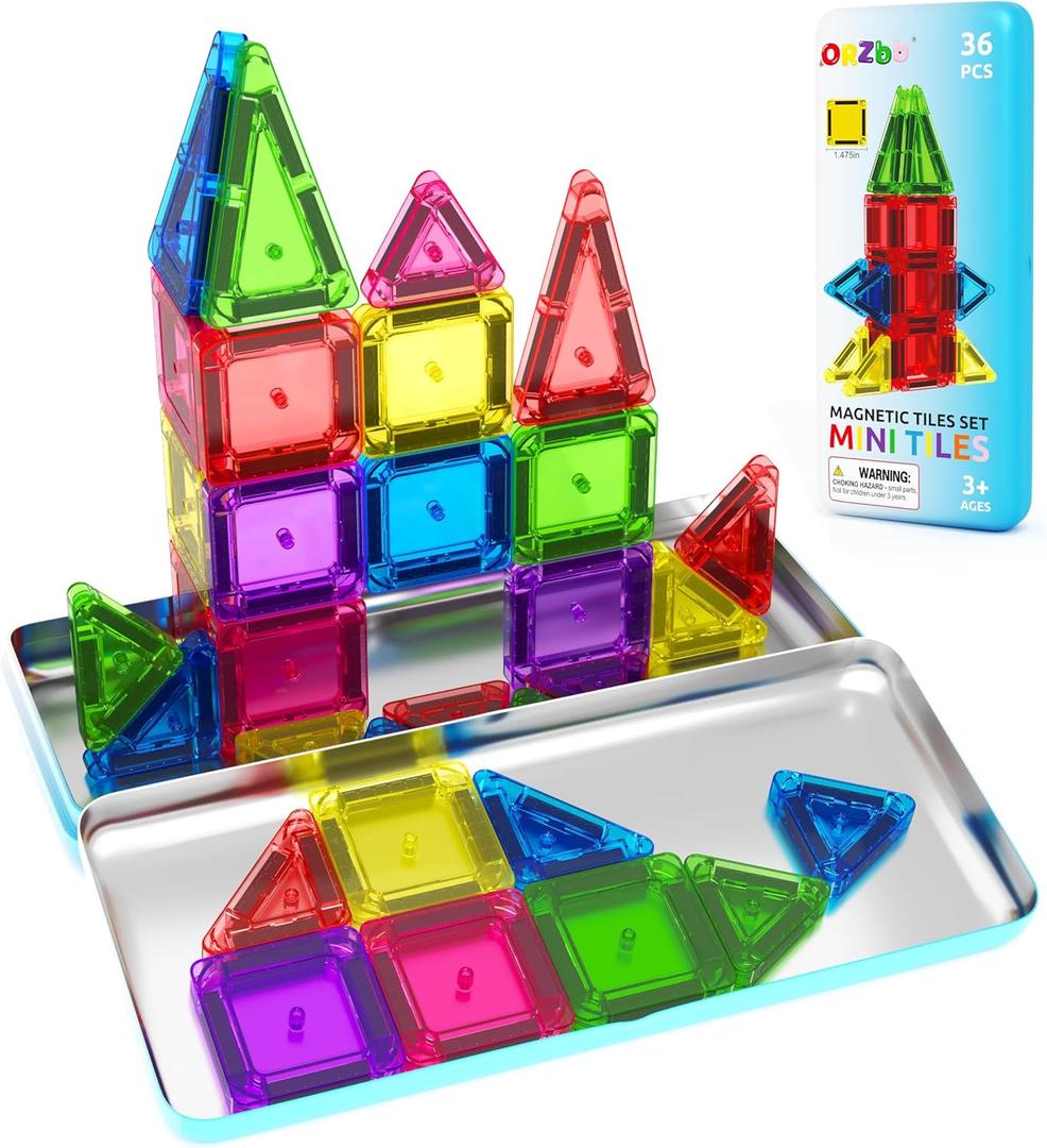 Magnetic Tiles Mini Travel Toddler Set, Magnetic Blocks Building Kids Toys & Games, Montessori Preschool Classroom Must Haves Educational Learning Sensory Toys for 3+ Year Old Boys Girls Birthday Gift