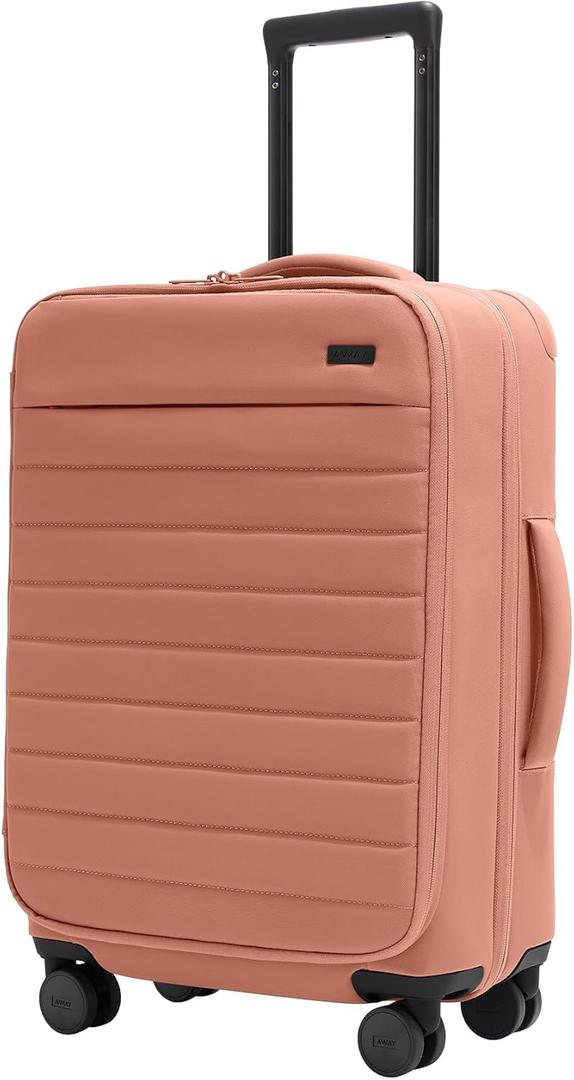 Away Softside Bigger Carry-On Suitcase, 23 Inch Lightweight, Expandable High-Strength Nylon Luggage With Spinner Wheels, Meets Requirements for Most Major Airlines, Clay Pink