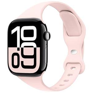 STG Sport Band Compatible with Apple Watch 38mm 40mm 41mm 42mm 44mm 45mm, Soft Silicone Slim Thin Narrow Replacement Strap Compatible for iWatch SE Series 7/ 6/ 5/ 4/ 3/ 2/ 1 (Chalk Pink, 42mm/ 44mm/ 45mm), 2 Pcs