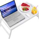 Bed Tray Table Bamboo Breakfast Food Tray with Folding Legs Kitchen Platters Serving Plate for Bed TV Table Desk Laptop ComputerWhite Large