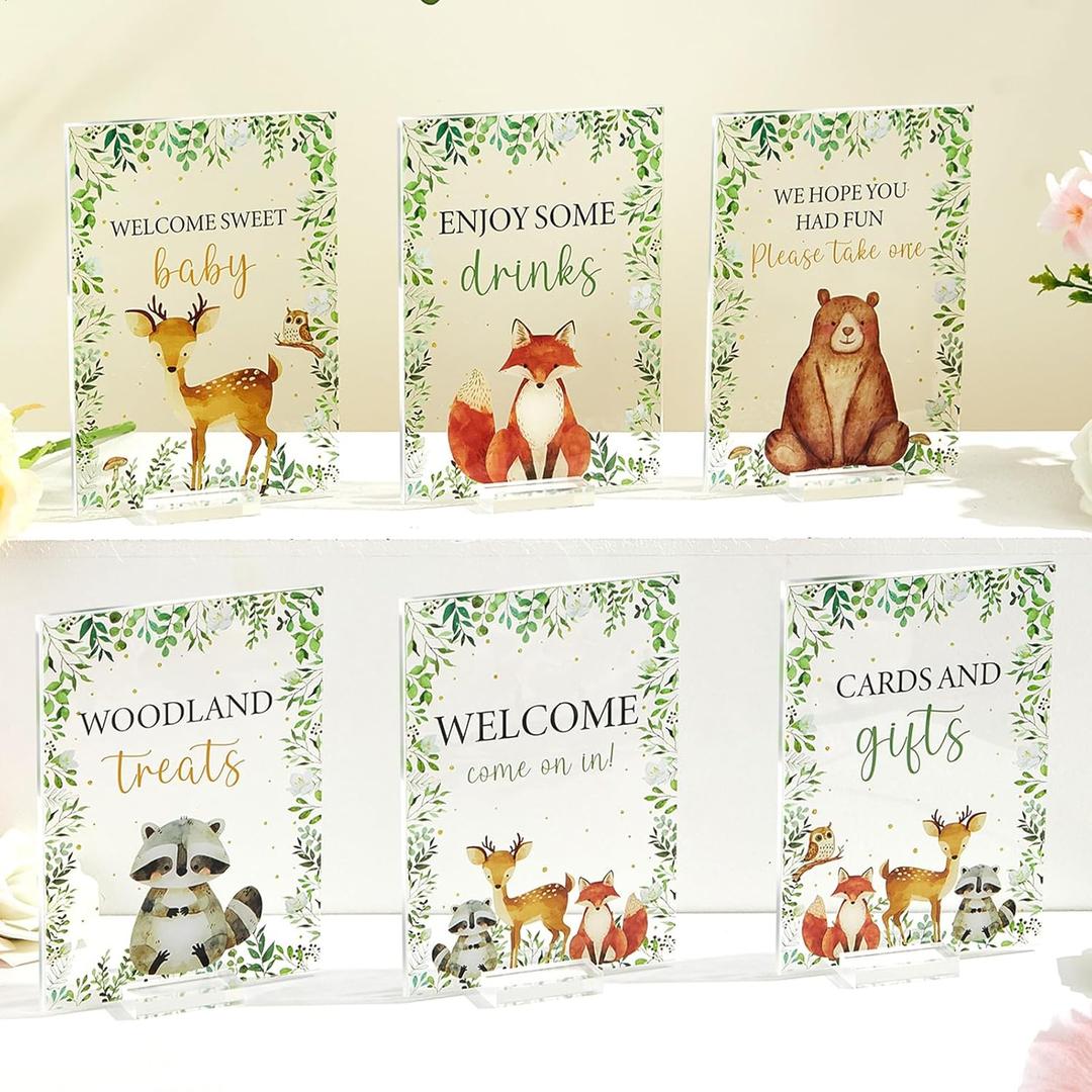 gisgfim 6 Pcs Woodland Baby Shower Table Decorations Safari Animals Baby Shower Acrylic Sign Thank You Sign Centerpieces with Stand Wedding Birthday Party Decor Favors for Guests Gift 5 x 7in