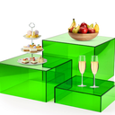 Bouiexye Green Buffet Risers 3 Pcs Acrylic Boxes Display Risers for Buffet Table Parties Weddings Catering & Collectibles (6''x7''x8'')