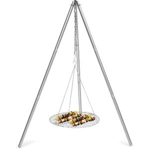 HaSteeL Camping Tripod for Outdoor, Adjustable Portable Cooking Tripod with 17Folding Grill Grate, Stainless Steel Campfire Grill Stand Hanger for Dutch Oven Hunting Beach BBQ Fire Pit, Easy Assemble