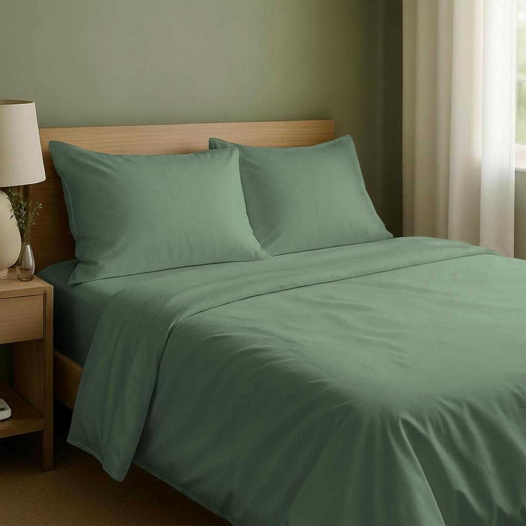 California Design Den Natural 100% Cotton Bed Sheets King Size Set with Deep Pockets - Soft Sateen King Sheet Set, Breathable and Durable Bedding (Sage Green - Dark)