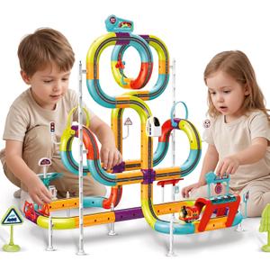 3D Electric Train Set Anti-Gravity for Kids Ages 3-8, 138 PCS | STEM Building Toy, 2×Type-C Rechargeable Train with Sound Light, Anti-Gravity Track, Birthday Gifts for Boys Girls Toddlers