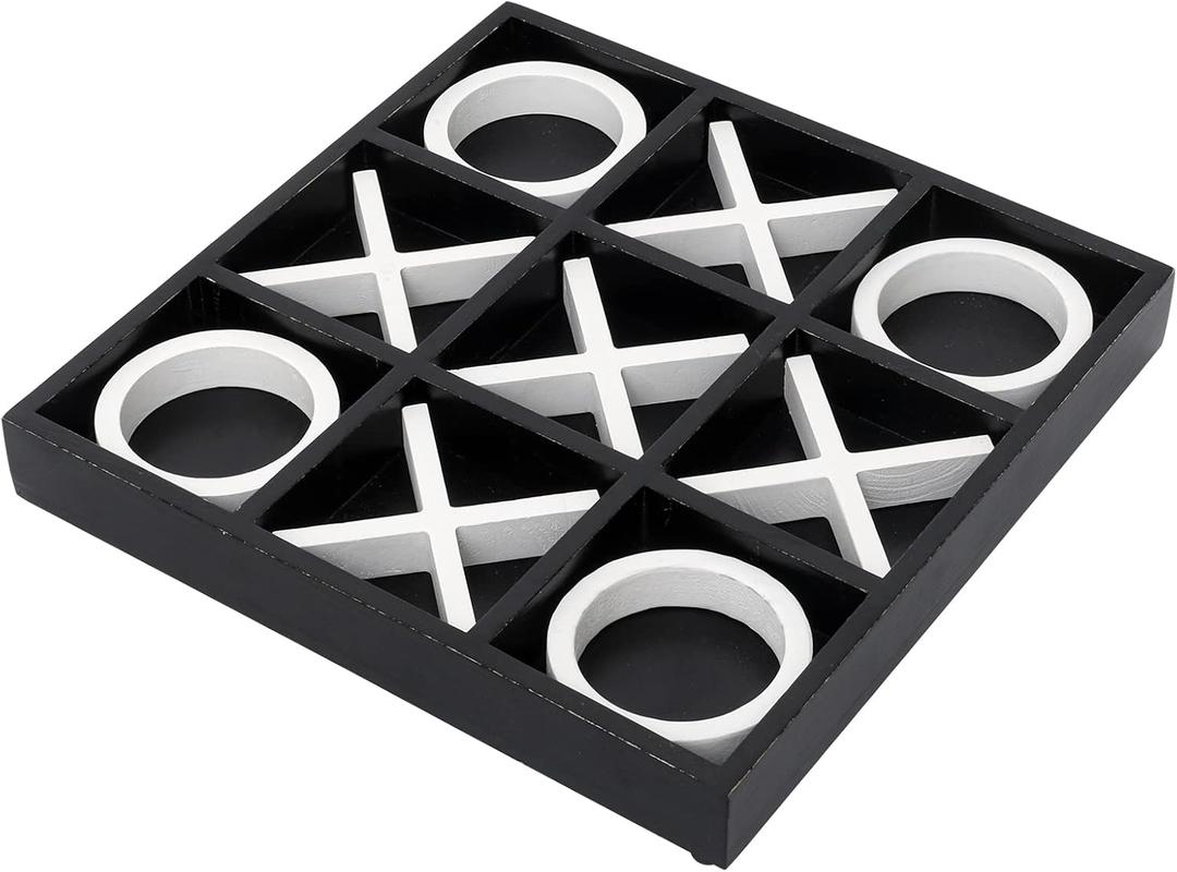 FUIN Wood Tic Tac Toe Decorative Board Game Set for Coffee Table Decor, 12" x 12", Black and White