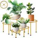 5 Pack Metal Plant Stand, Anti-Rust Iron Plant Stands for Indoor and Outdoor, Heavy Duty Flower Pot Stands for Multiple Plant, Black Potted Plant Holder for Garden Home (5 Pack Gold)