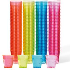 MATANA 150 Neon Plastic Shot Glasses (1oz), Party Shot Cups for Wine Tasting, Condiments, Sauce, Jello Shots & More - Sturdy & Reusable