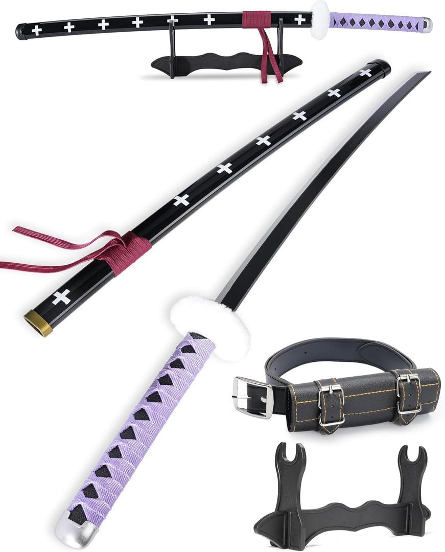 Cold Blade Katana Sword - 41 inches Katana Replica with Holster Belt and Display Stand - Sword with Authentic Design (Trafalgar Law Purple)