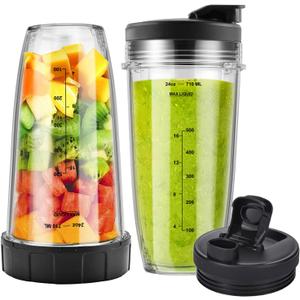 Ninja Blender Cups Replacement and Blade 6pcs, 24oz Ninja Cups for Blender and 7Fins Blade Replacement, Ninja Blender Replacement Parts for Auto iQ BL642-30 BL450-30 BL482-30 BL687CO-30 ect.