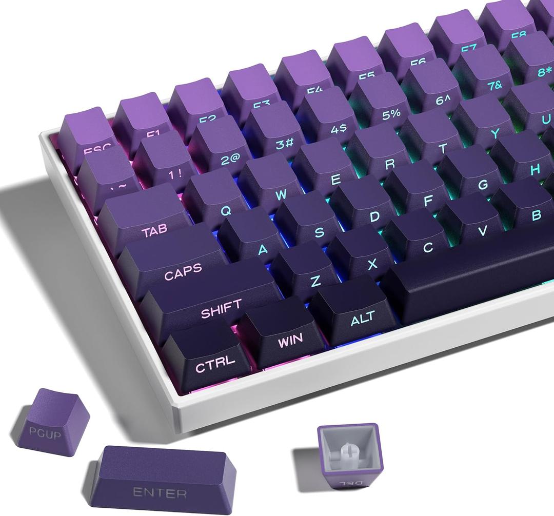 XVX Side Print Keycaps, Shine Through Double Shot PBT Keycaps, Custom Key caps 60 65 75 100 Percent, Gradient Purple 136 Keys Set, OEM Profile, Minimalist Style for Cherry Gateron MX Switches Keyboard