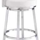 Armen Living Madrid 26" Counter Height Swivel Modern White Faux Leather and Brushed Stainless Steel Bar Stool