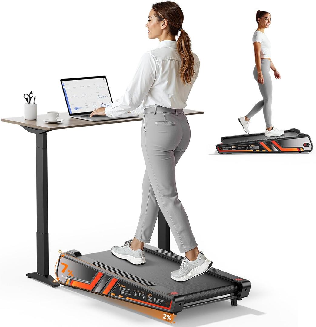 Repower Space-Saving Walking Pad with Incline 7%/2%, Full-Freedom Portable Walking Pad Under Desk, Small Walking Pad Incline for Home and Office for 300LB Capacity (Orange)