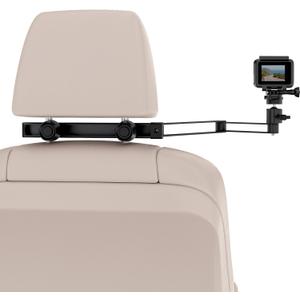 Car Headrest Camera Holder,2-Stage Aluminum Alloy Extension Foldable Arm, Double 1/4"-20 Threaded Screw Compatible with GoPro/Insta 360 / DJI OSMO Pocket3 / Mevo Start/DSLR/iPhone