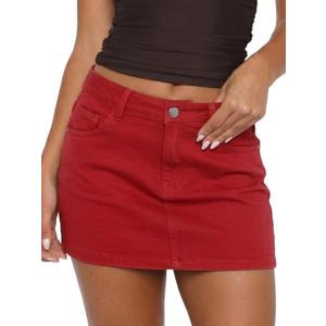 ELLEVEN Denim Mini Skirt for Women,High Stretch Low Rise Sexy Bodycon Jean Skirt with Pockets Casual Summer, XL