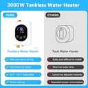 Aottop Electric Tankless Water Heater 3000W - Instant Hot Water Under Sink with Remote Control & Digital Display, Portable Mini On Demand for RV, Kitchen, Bathroom
