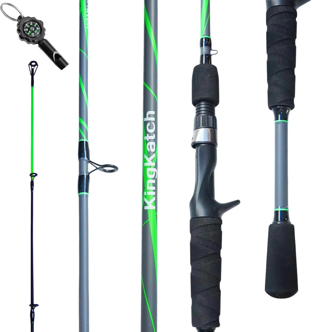 Spinning & Casting Fishing Rod, Durable Carbon & Glass Composite Blank, ML Power, Ceramic Guides, Fluorescent Strike Tip, Split Handle, Gift-Ready, Freshwater/Saltwater, LTWQB198-6'6"