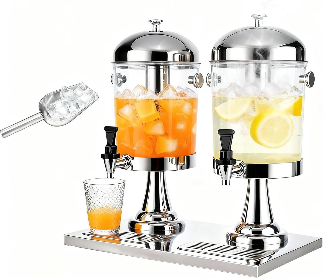 4.5 Gallon Drink Dispenser with Stand, Beverage Dispensers with Ice Core, Spigot, and Ice Shovel, Commercial Hot Cold Juice Dispenser for Parties, Wedding, Hotel Buffet, Banquet, Restaurant (16 L)