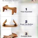 Foldable Toilet Stool, Acacia Wood Poop Stool for Potty Training, 7 Inch Wooden Bathroom Aid for Comfortable Posture, Non-Slip Grooved Design for Adults or Seniors