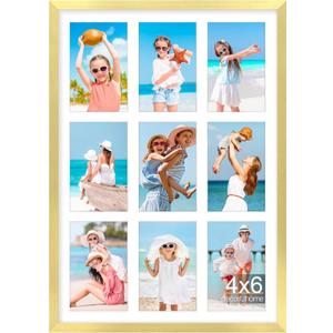 decorUhome 14x20 Picture Frames Collage Wall Decor, Display 9Pcs 4x6 Photos with Mat or 1Pcs 14x20 Unmatted, 9 4x6 Collage Picture Frames for Wall Mounting, Gold