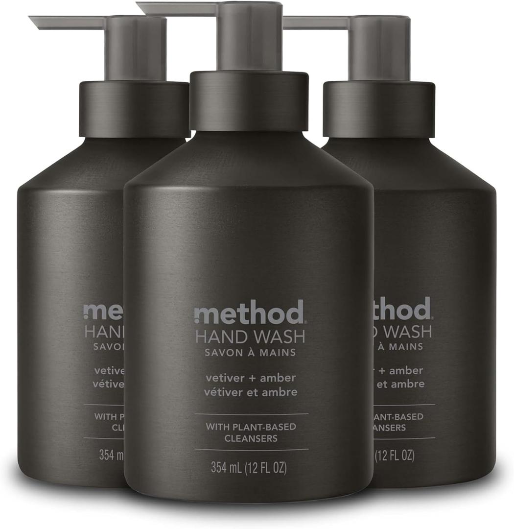 Method Gel Hand Soap, Vetiver + Amber, Reusable Black Aluminum Bottle, Biodegradable Formula, 12 oz (Pack of 3)