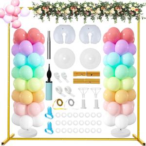 Wedding Arch Backdrop Stand 6.5FT Metal Backdrop Stand with 2 Pcs Adjustable Balloon Column Stand Gold Wedding Arch Frame for Birthday Party Graduation Baby Shower Ceremony Outdoor Supplies Dcor