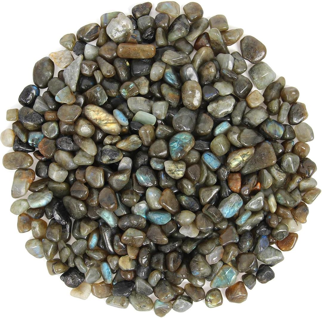 1.1lb Natural Crushed Labradorite Crystal Tumbled Chips-Moonstone Healing Crystals Chips Bulk, Crushed Crystal Gemstones for Crafts, Beautiful Package for Gift(Labradorite)