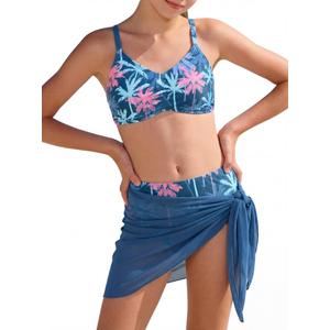 GRACE KARIN Swimsuit for Teens Bikini Set Bathing Suit Tankini Swimwear Girl Fashion Clothes with Cover Up Skirt Size 10 (Blue)