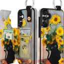 Shorogyt for Samsung Galaxy S25 Wallet Case - Cute Fashion Sunflower Cat Design with Card Holder Kickstand for Magnetic Clasp Back Flip Folio Leather Phone Cases for Wome Girls Men