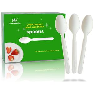 GreenWorks 200 Count Heavy-duty Compostable spoons, BPI Certified Large Disposable Flatware Utensils Spoon (7 IN)