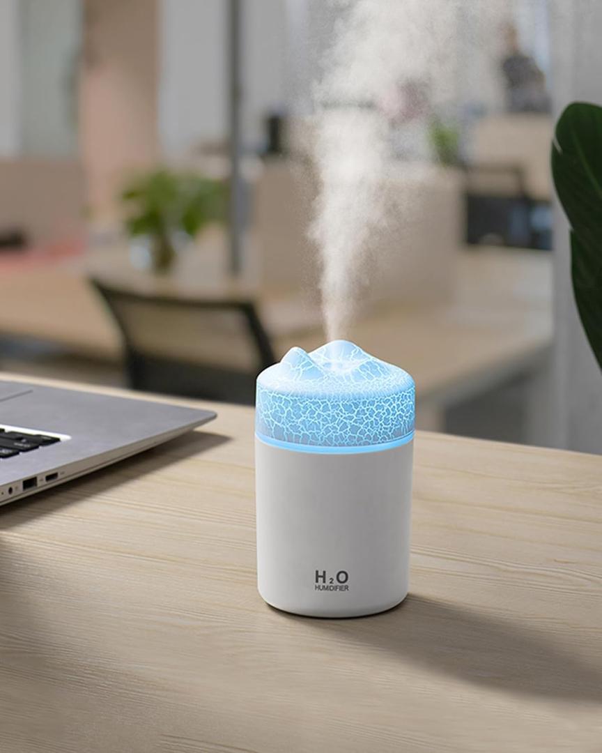 Portable Mini Humidifier, Colorful Volcanic Texture, 300mL Cool Mist Humidifier, USB Powered, Auto Shut-Off. Perfect for Bedroom, Office & Car.