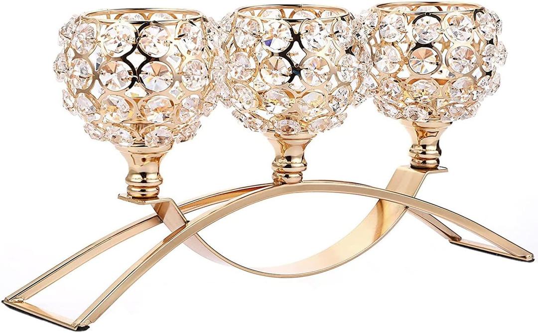 Crystal Candle Holders 3 Wick Gold Centerpiece Table Decorations for Dining Room Living Room Bling Votive Tealight Candle Holder Coffee Dining Table Centerpiece Decor Christmas Decorations