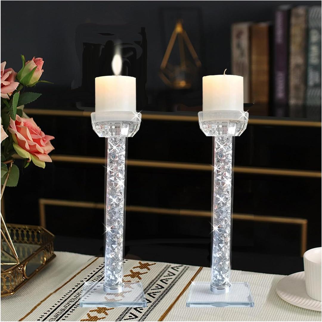 Wocred Candle Holders Set of 2.Stunning Shabbat Candle Holders.8.6" Tall Crystal Candlestick Holders for Dinning Room,Mantelpiece. (8.6 Inch)