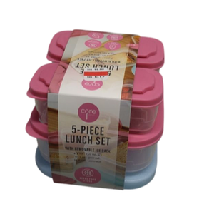 Core Plastic Food Storage Rectangle Bowl Set 5 Piece, Pink