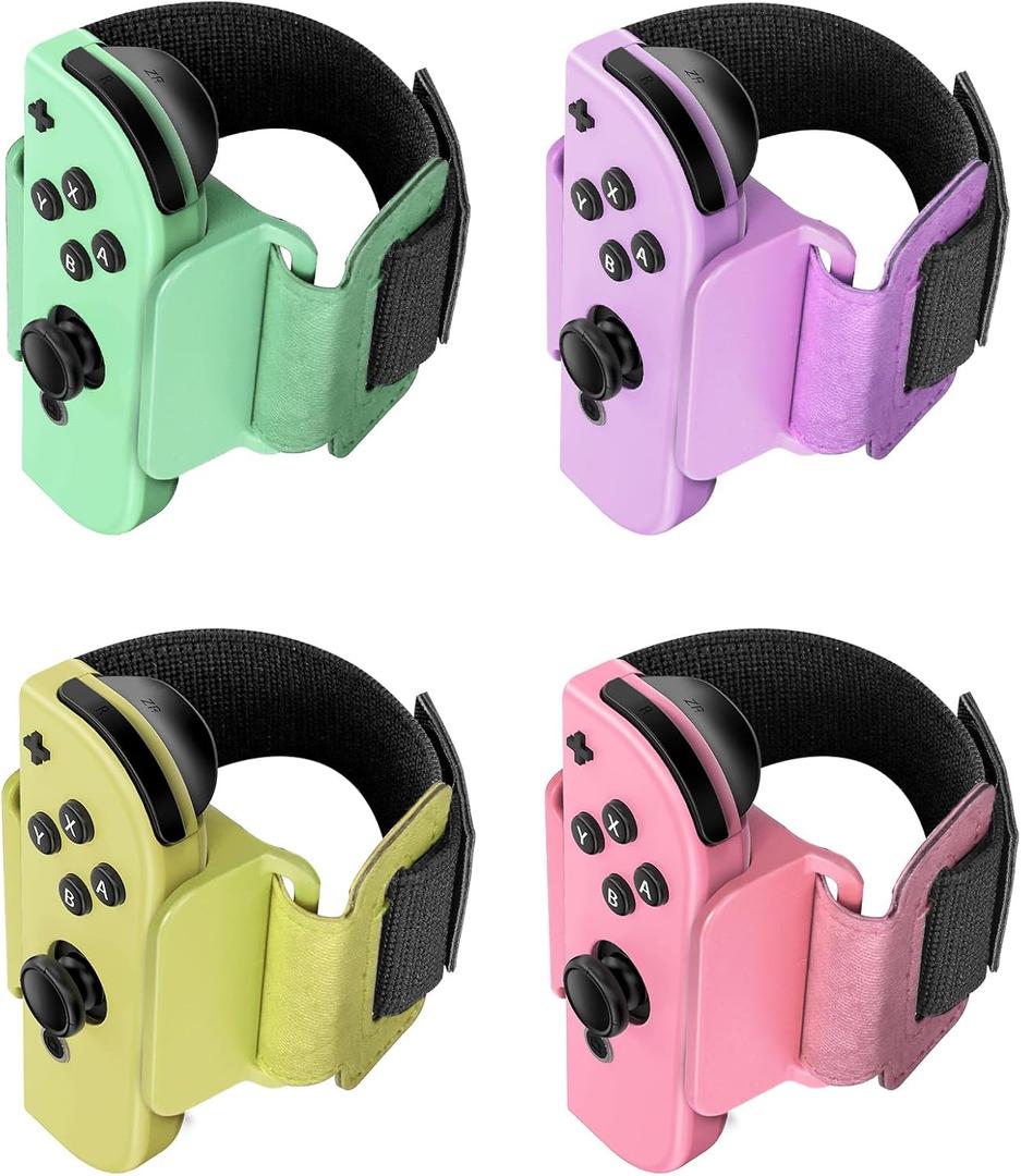 [4 Pack] Wristband for Just-Dance 2025 2024 2023 2022 Nintendo Switch/ for Zumba Burn It Up, Band for Joy-Con Grip, Adjustable Wrist Strap for Adult Teens and Kids (Pastel (Green Purple/ Yellow Pink))