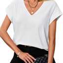 Tankaneo Womens Deep V Neck T-Shirts Summer Casual Cap Sleeve Tank Tops Loose Fit Tees Size M