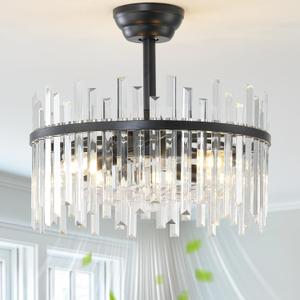 20" Black Crystal Fandelier Ceiling Fans with Lights, Crystal Chandelier Ceiling Fans with Lights Remote Control, Caged Modern with 6 Speeds for Bedroom, Living Room, Nursery