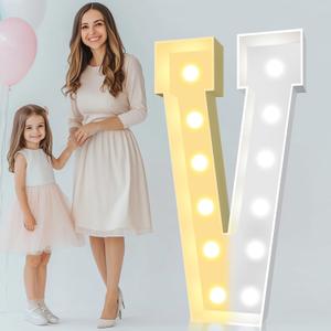 Pooqla 4 FT Marquee Light Up Letters, Cool White and Warm White Giant LED Sign Marquee Letter 4 Feet TallBig Mosaic Letter V for Balloons Birthday Party Anniversary Wedding Decorations