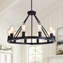 9MMML 10 Lights Wagon Wheel Chandelier, Black Round Globe Wrought Iron Pendant Lights for Dinging&Living Room Kitchen Island Porch Enteyway Hallway,Dia26.4,E26 Bulbs, Heights Adjustable