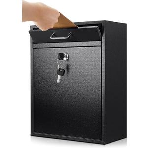 Yaocom Locking Mailbox with Key for Outdoor 14 x 12 x 4 Inches Large Wall Mount Mail Box with Lock Security Mail Drop Metal Collection Boxes Hanging Secure Postbox (Black)