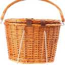 BESPORTBLE Wicker Bicycle Basket with Lid, Handmade Natural Rattan Bike Basket with Removable Shoulder Strap for Picnic Shopping Storage, 12.87 * 9.36 inch