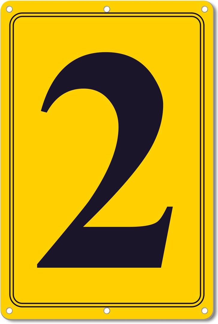 Premium Aluminum Number Signs 2, Metal 12" X 8" Yellow Numbered Signs Outdoor for Parking Lots, Floor, Dock, Court, Aisle, Field, High Visibility, No Fade, Weather-resistant