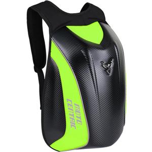 mjmoto Motorcycle Backpack Waterproof Large Capacity Carbon Fiber Rider Backpack Hard Shell Reflective Motorbike Travel Suitcase Light Version (Green)