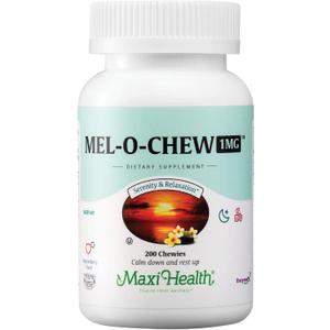 Maxi Health® Melatonin 1mg Chewable Tablets (200 Count) | Kosher | Melatonin Sleep Aid with Enzymax | Fast, Restful Sleep Support for Adults & Kids | Doctor Formulated, Expiry: 02/2028