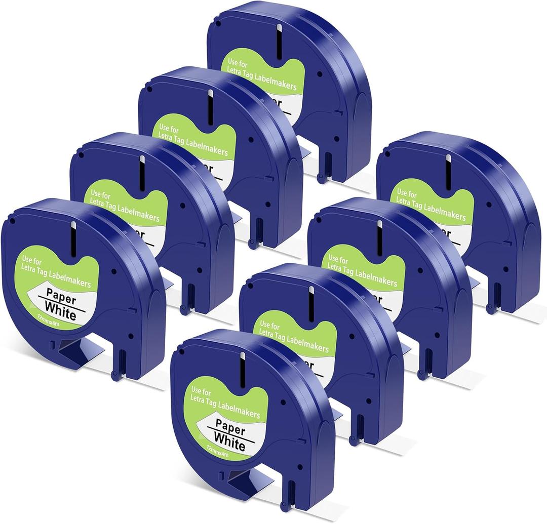 8-Pack Compatible with DYMO LetraTag Refills 91330 Paper Tape Replacement for LT100H LT-100T LT-200B, 91330 Label Maker Refills Tape Black on White