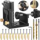 HFM Pocket Hole Jig Tool Kit for Carpentry, Pocket Hole Drill Guide Jig Set for 15 Angled Holes, Portable Wood Pocket Hole Screw Clamp System for Woodworking (black)