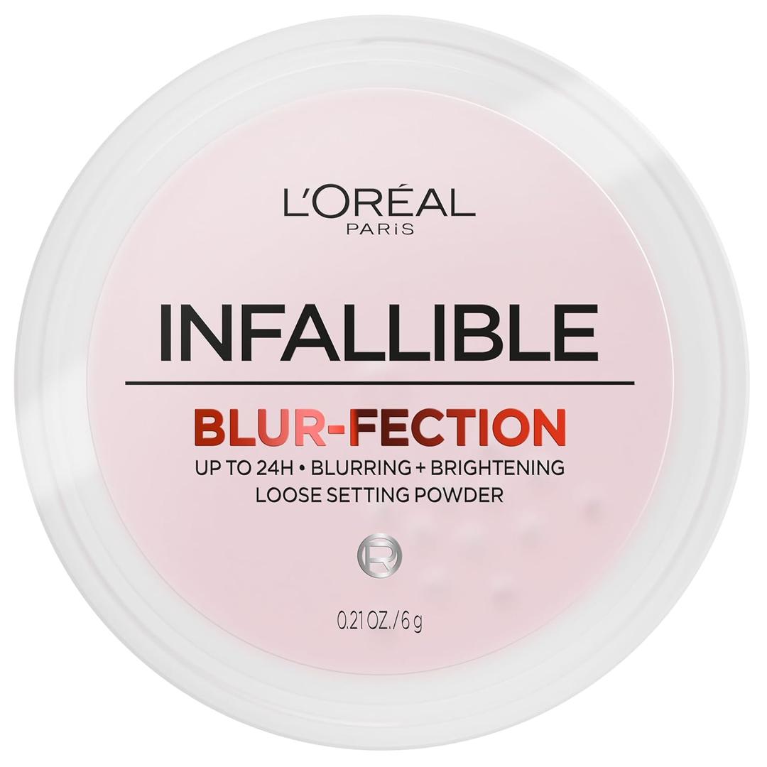 2 x L'Oreal Paris Infallible Blur-fection Longwear Loose Setting Powder, Blurring Face Powder With Up to 24HRs of Wear, Brightening Light Pink, 1 Kit