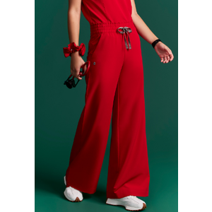 Figs  Women's High Waisted Allison Ultra Wide Leg Scrub Pants - Red MT